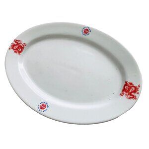 May Palace Vintage Plate Chinese Restaurant Ware Plate Red Dragons Oval Serving